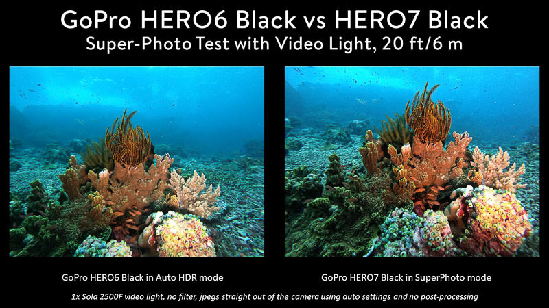 GoPro 7 vs 6 comparison of photo modes using video light