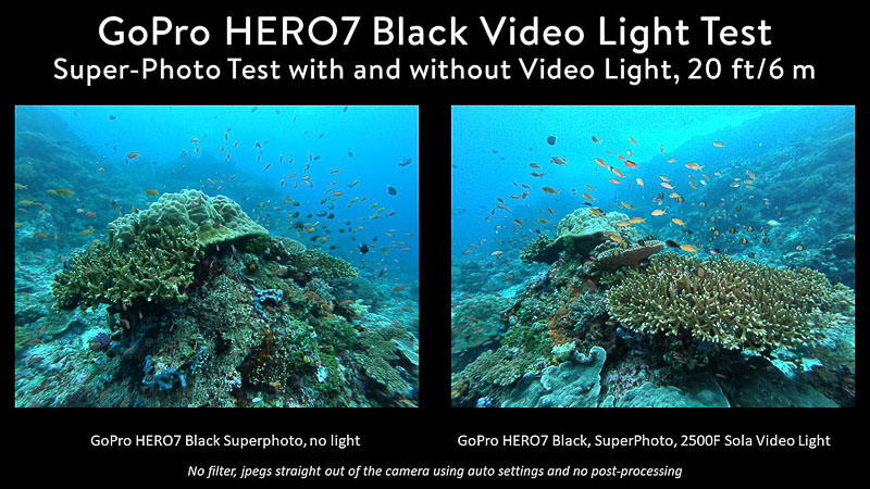 GoPro 7 side-by-side test showing photo with and without Sola video light