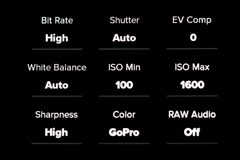 Screenshot of GoPro Hero 8 ProTune Settings