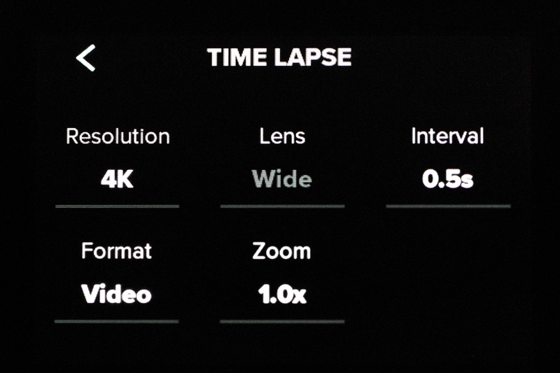 Screenshot of GoPro Hero 8 Time Lapse Settings