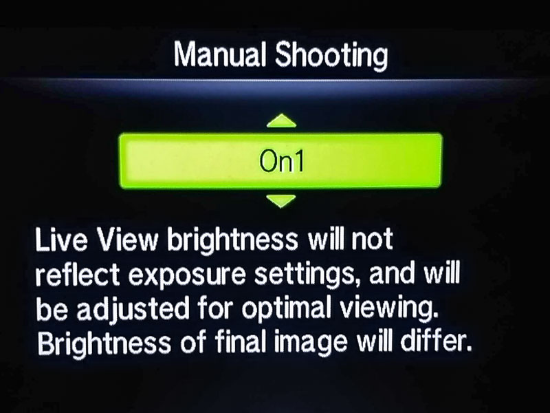 Screenshot of Manual Shooting Live View Boost Mode