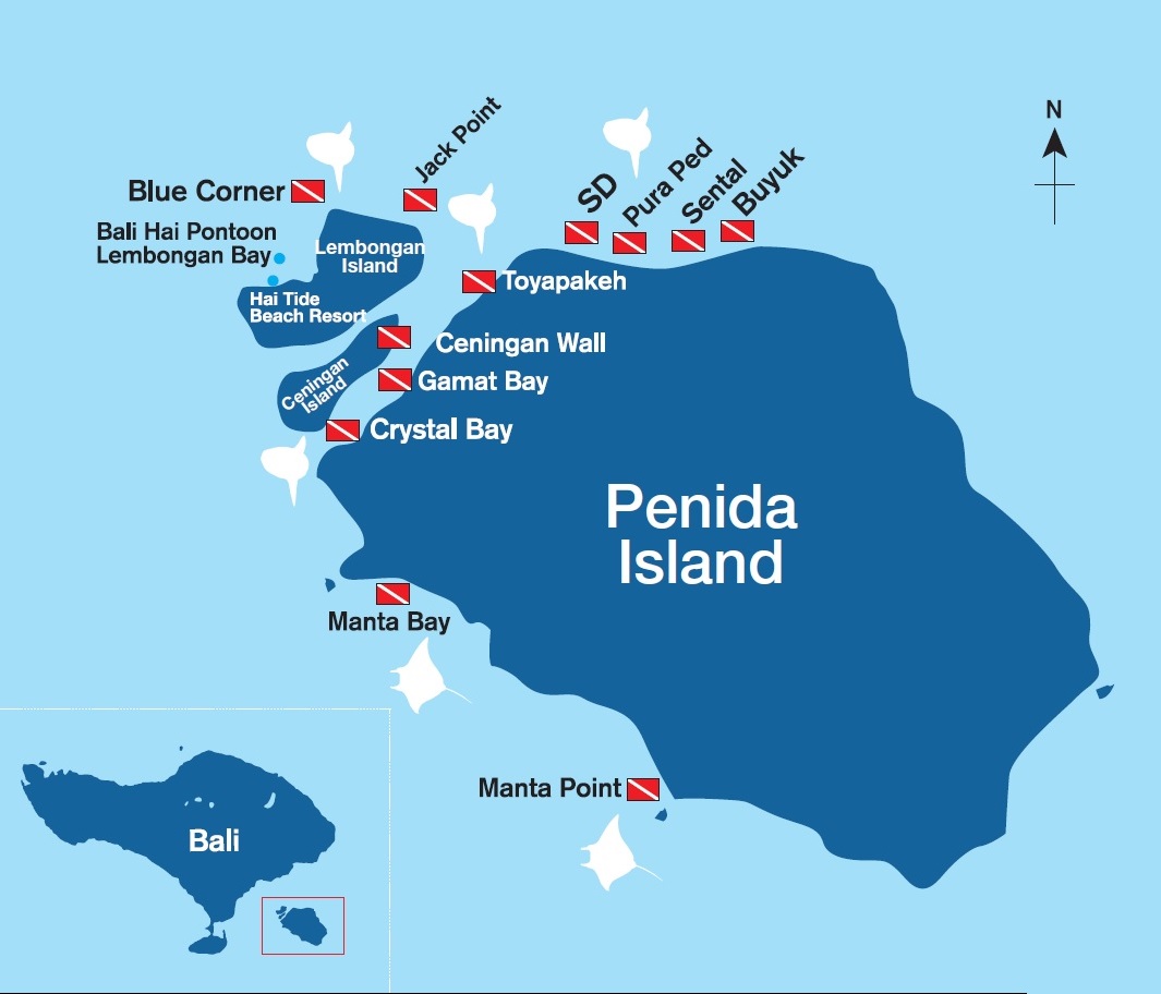 Map of Nusa Penida and Lembongan Dive Sites