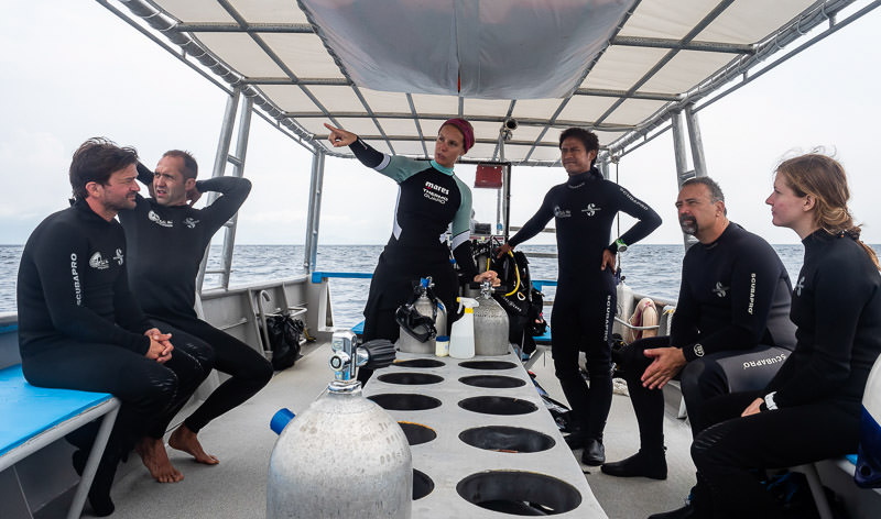 Bali Hai Diving Adventures dive boat "Poseidon" during a dive briefing.