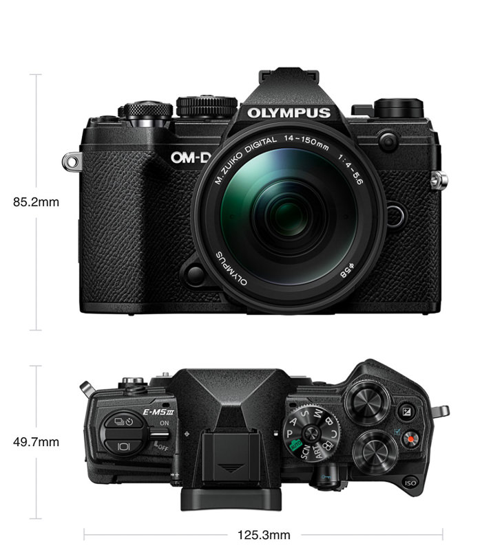 OM-D E-M5 III top and front views