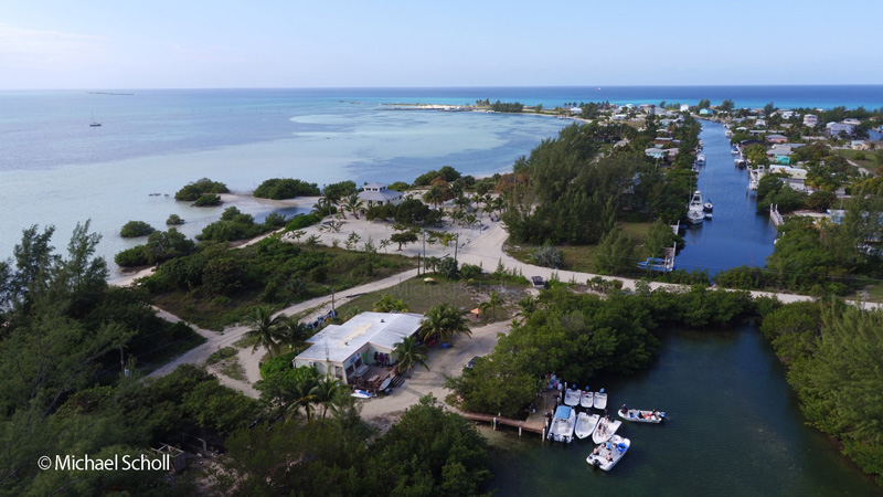 The Sharklab buildings and boat by drone.