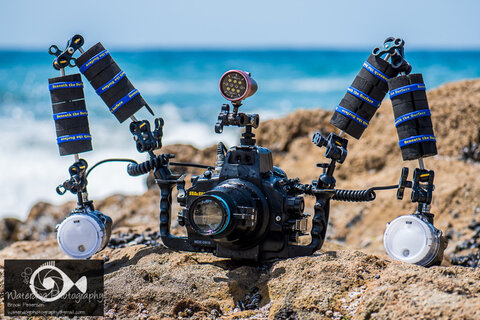 Brook's Nikon D810 and Sea&Sea underwater camera rig.