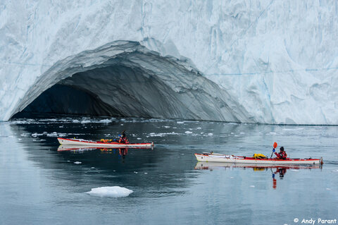 Kayaking through impressive iceburg formations. Photo: Andy Parant