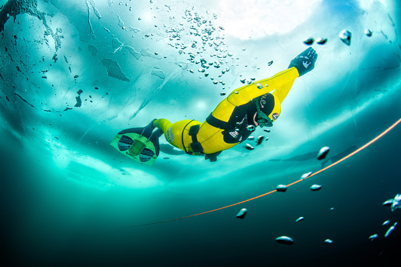 Valentina Cafolla sets a new freediving world record under the ice. Photo: Predrag Vuckovic