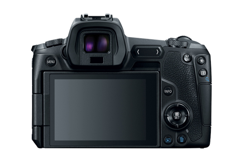 Canon EOS R backside view - featuring ergonomic controls, a multi-function touch bar, and no joystick