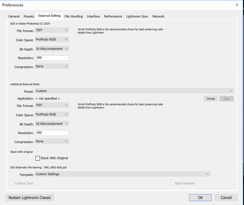 Screenshot of Lightroom Classic Preferences