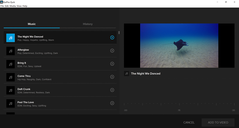 Choose music to add to your video.