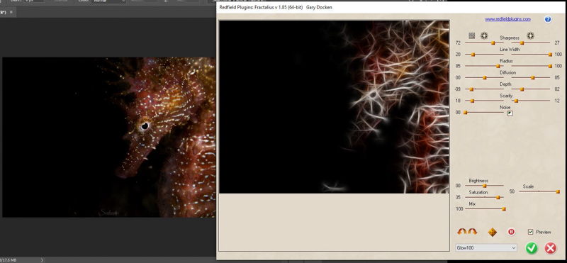 Before and after image using the Glow100 preset and playing with the sliders.